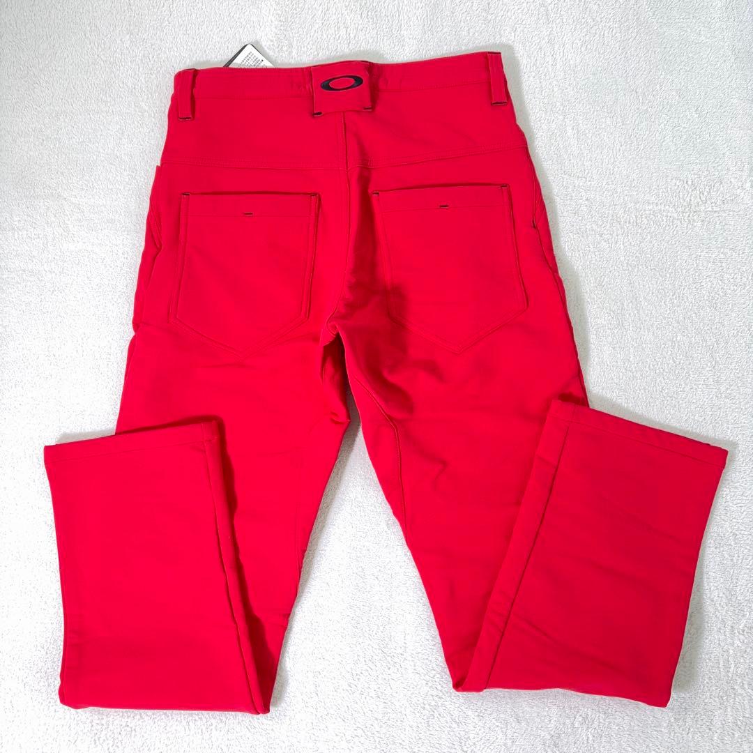 タグ付美品【OAKLEY】ゴルフパンツ 撥水 防寒 裏起毛 ロゴ刺繍 赤系 32