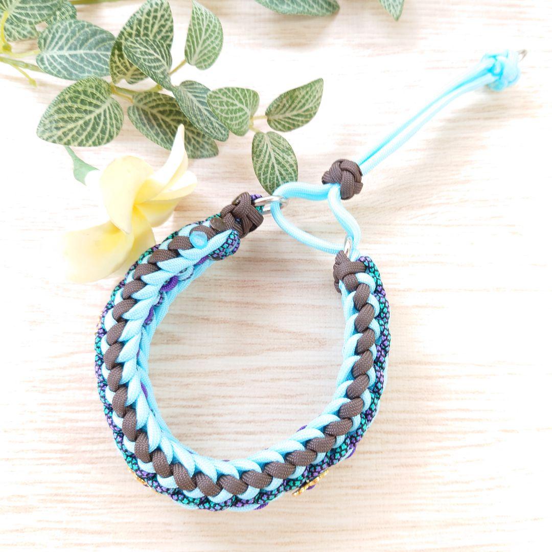 パラコード　首輪　幅広　太め　ハーフチョーク　ゴールドフラワー 中型犬　№88