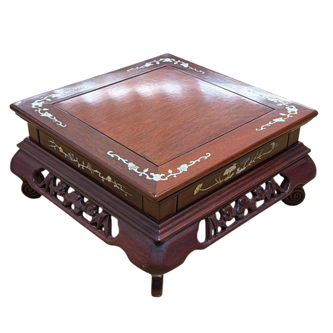 高級唐木 花台 螺鈿細工 透かし彫り 床の間 和インテリア 華道 飾り台