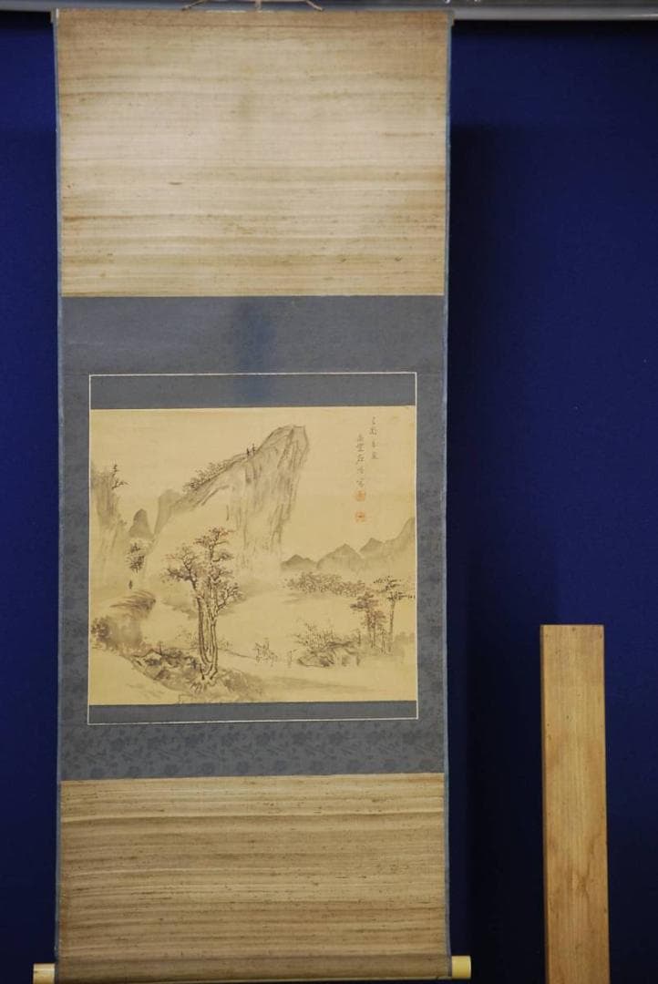 真作/石谷/山村訪友図/布袋屋掛軸HD-205