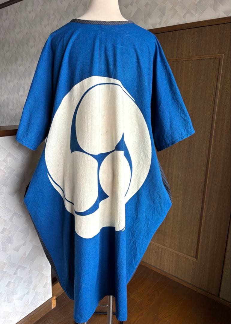 家紋　大幕　風呂敷　ドロップポケットワンピース　前後同型　藍染木綿