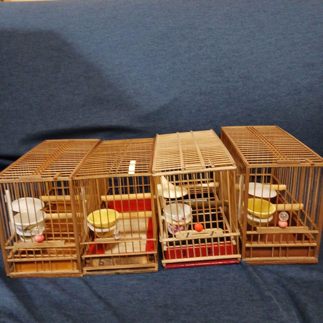 メジロ寝かせ箱　4籠　九谷焼おちょこ付き