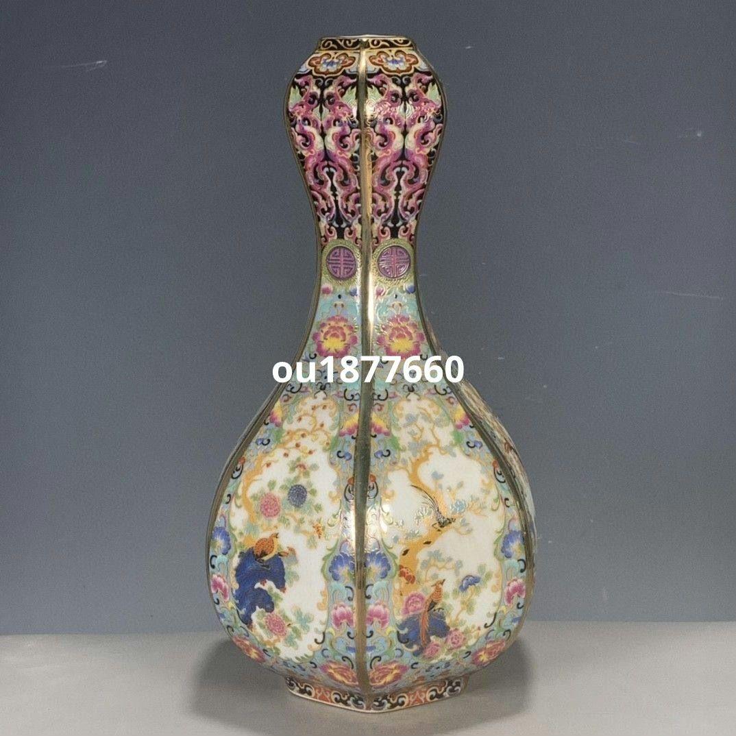 パステル琺瑯彩蒔花蒜頭瓶 景徳鎮 陶磁器 装飾品 現代工芸品 美術品 置物