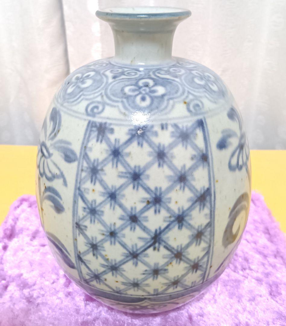 骨董品　萬古焼　華器　岸園山　花瓶　花器　花生　花入　呉須模様