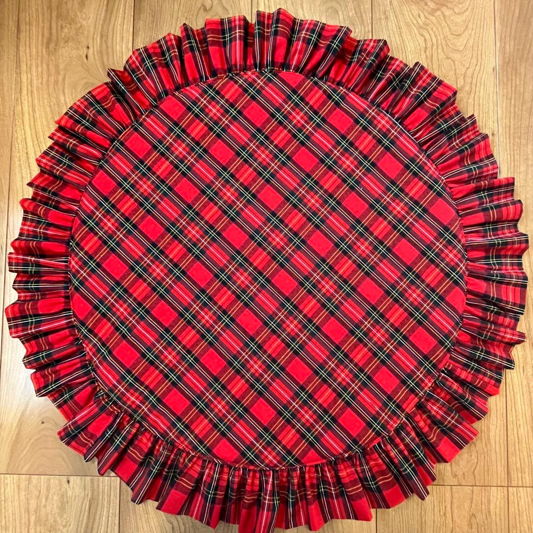 1253.カフェマットL61 くまタータンチェック　リバーシブルハンドメイド犬服