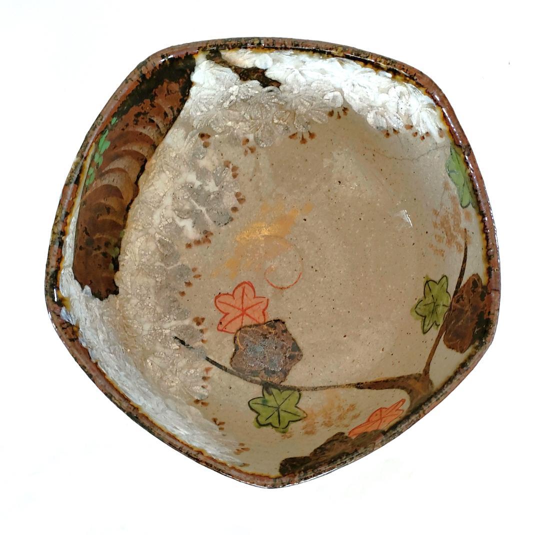 陶器 楓色絵図 五角形鉢 Ab-181