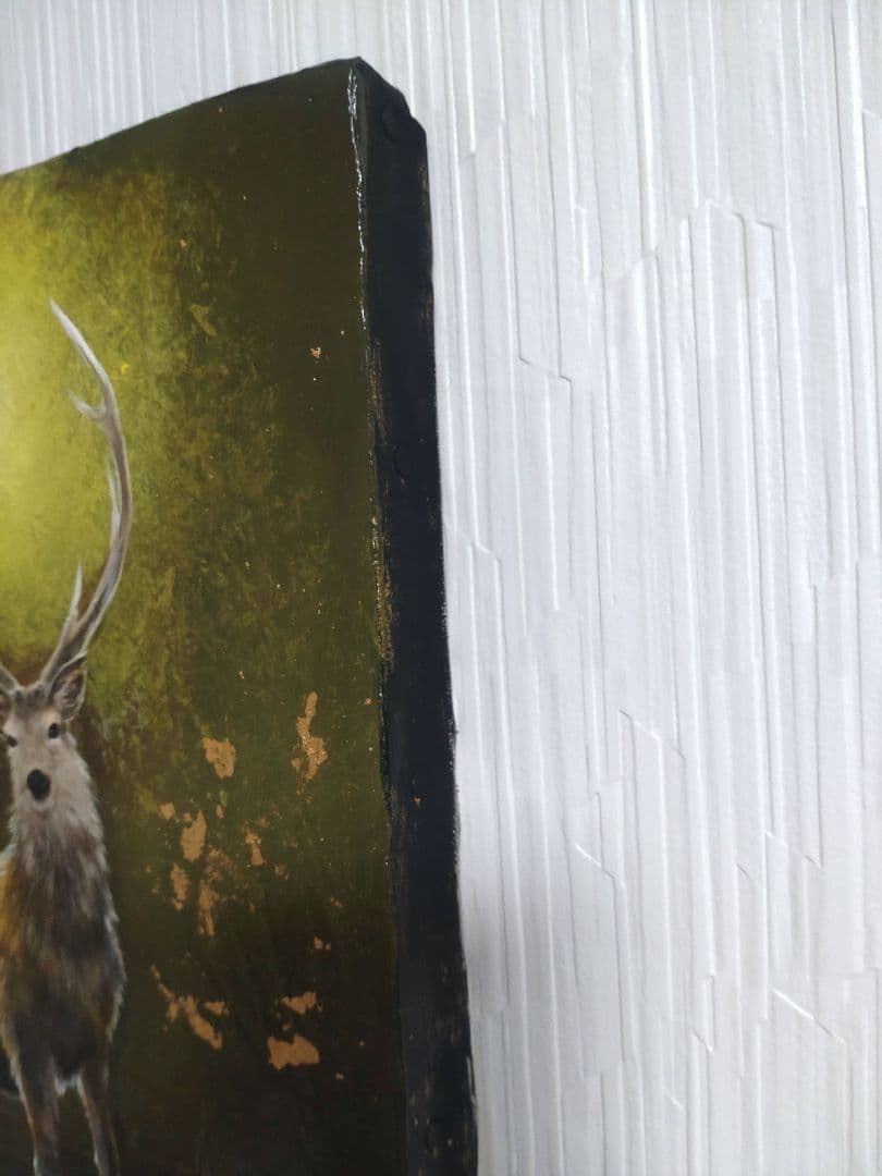 エゾシカの油絵【タイトル:僥倖】1点物の原画◆作者サイン入り◆F3号キャンバス