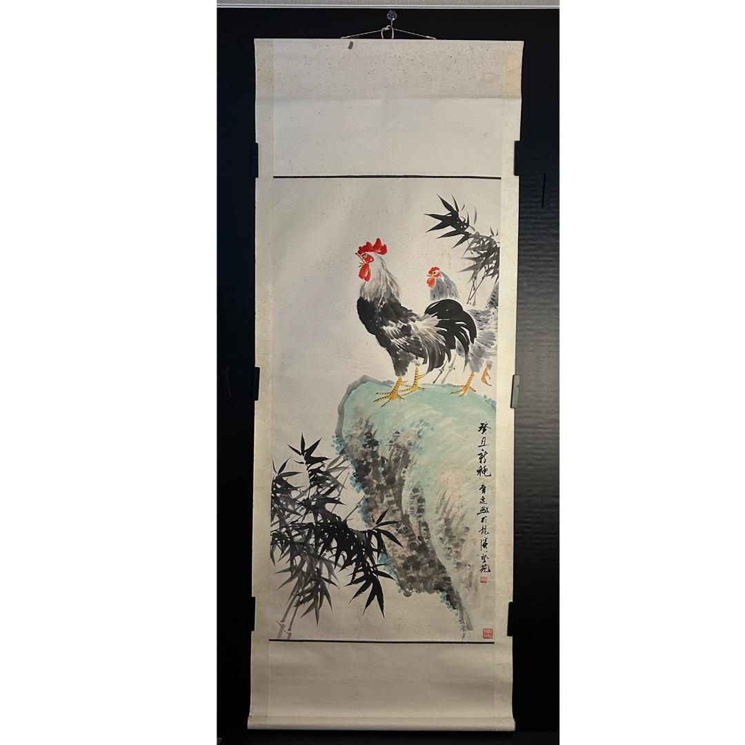 唐逸 鶏図 掛軸 中国古美術 書画QS-6