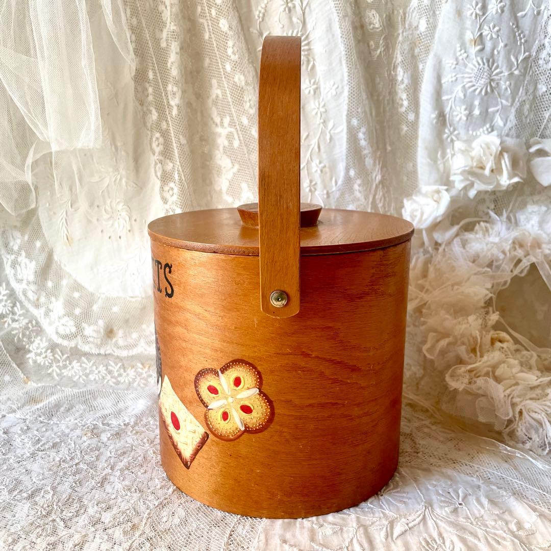 木製蓋付きビスケットジャー　キャニスター入れ持ち手ハンドルヨーロッパヴィンテージ
