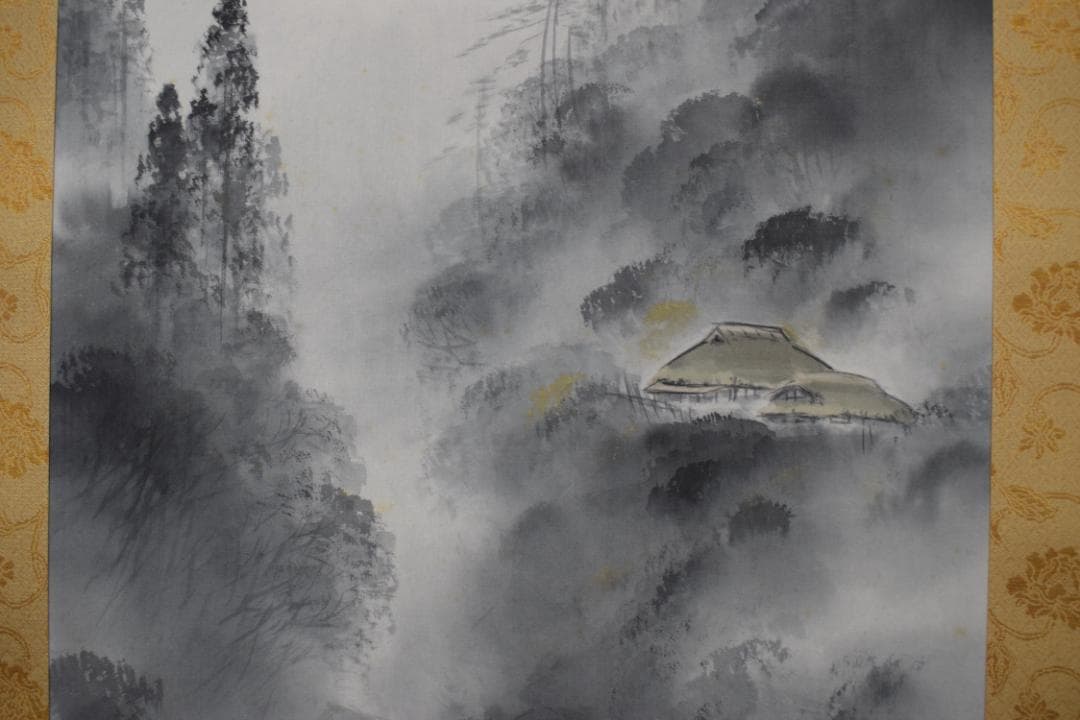 【真作】白石勝敏/山村之図/山水図/掛軸☆宝船☆Y-595　JM