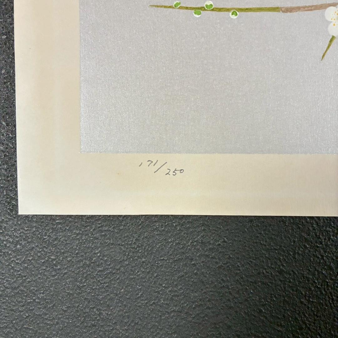 美品 上村淳之「早春」木版画 直筆サイン・印章・発行証有 上村松園の孫 花鳥