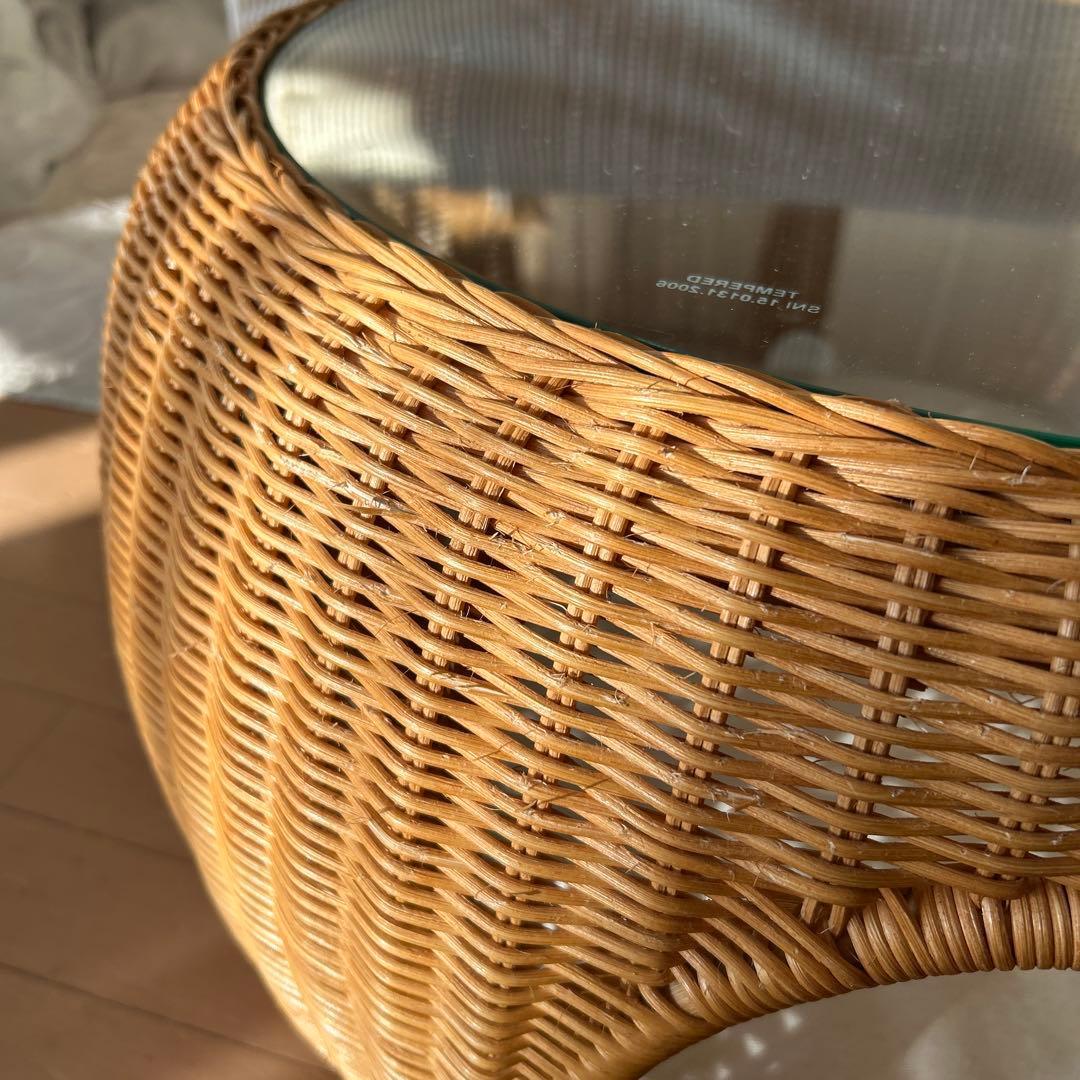 ネコセカイ　ラタン製キャットハウス ガラス天板付き