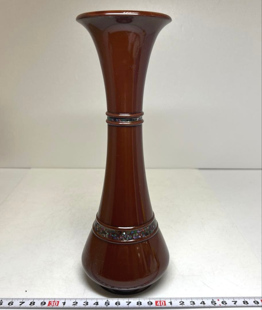 金屋庄兵衛　鋳銅螺鈿花入　木箱付　高さ25.5㎝/800g 東Y8-0123①