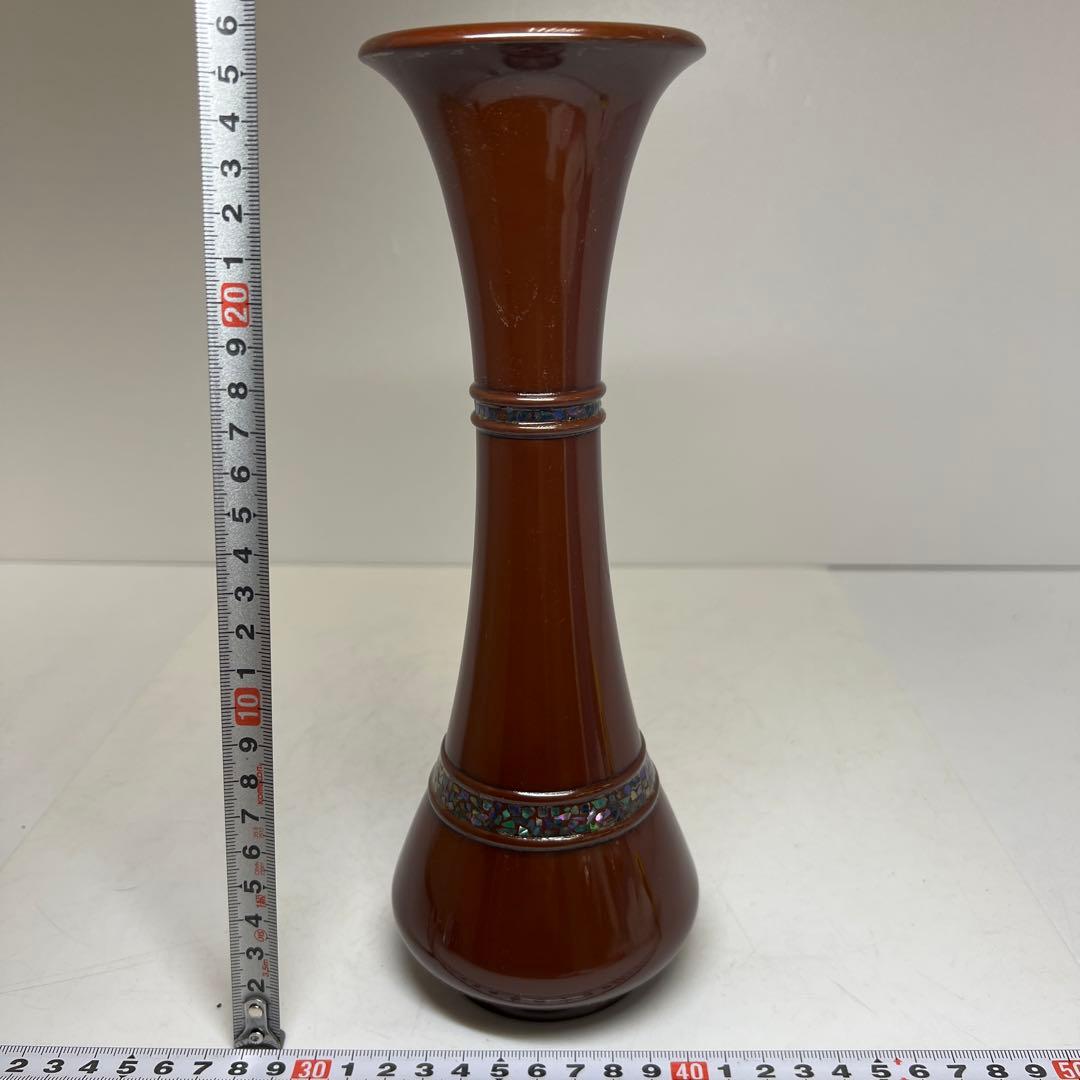 金屋庄兵衛　鋳銅螺鈿花入　木箱付　高さ25.5㎝/800g 東Y8-0123①