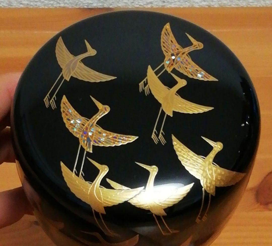 尋牛斎書付　松寛作　郡鶴　蒔絵　梨地　棗　共箱　茶道具