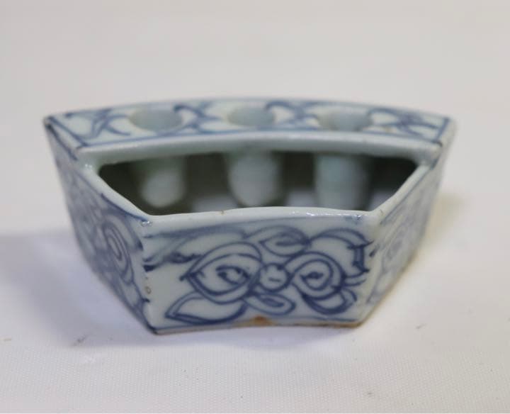 珍品　中国　清朝期　染付万年筆おきインク池　アンティーク1212