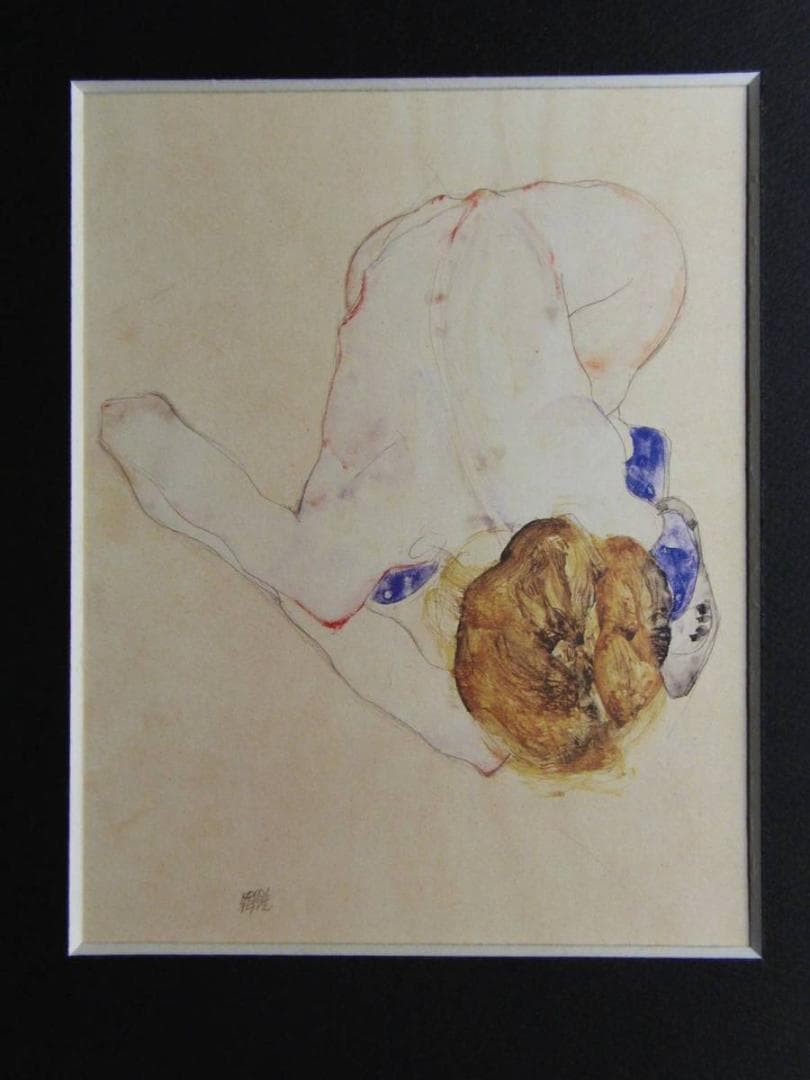 エゴン・シーレ、【前かがみの裸婦】、希少な画集画、状態良好