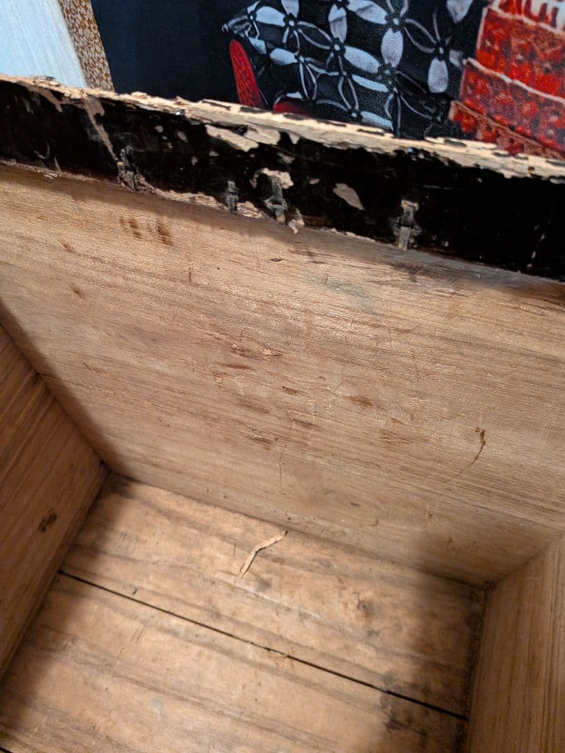 江戸時代前期変形四ツ菱御家紋入り甲冑用鎧櫃リペア扱いジャンク武具本歌難有り当時物