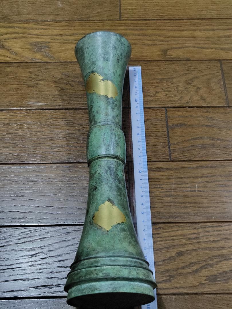 秦蔵六 塗金銅花器 立鼓式 花瓶　ブロンズ　花器 金彩 花