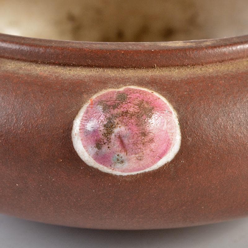 中国　紫砂　朱泥　貼神獣文　水孟　筆洗　霞軒銘　M　R6048