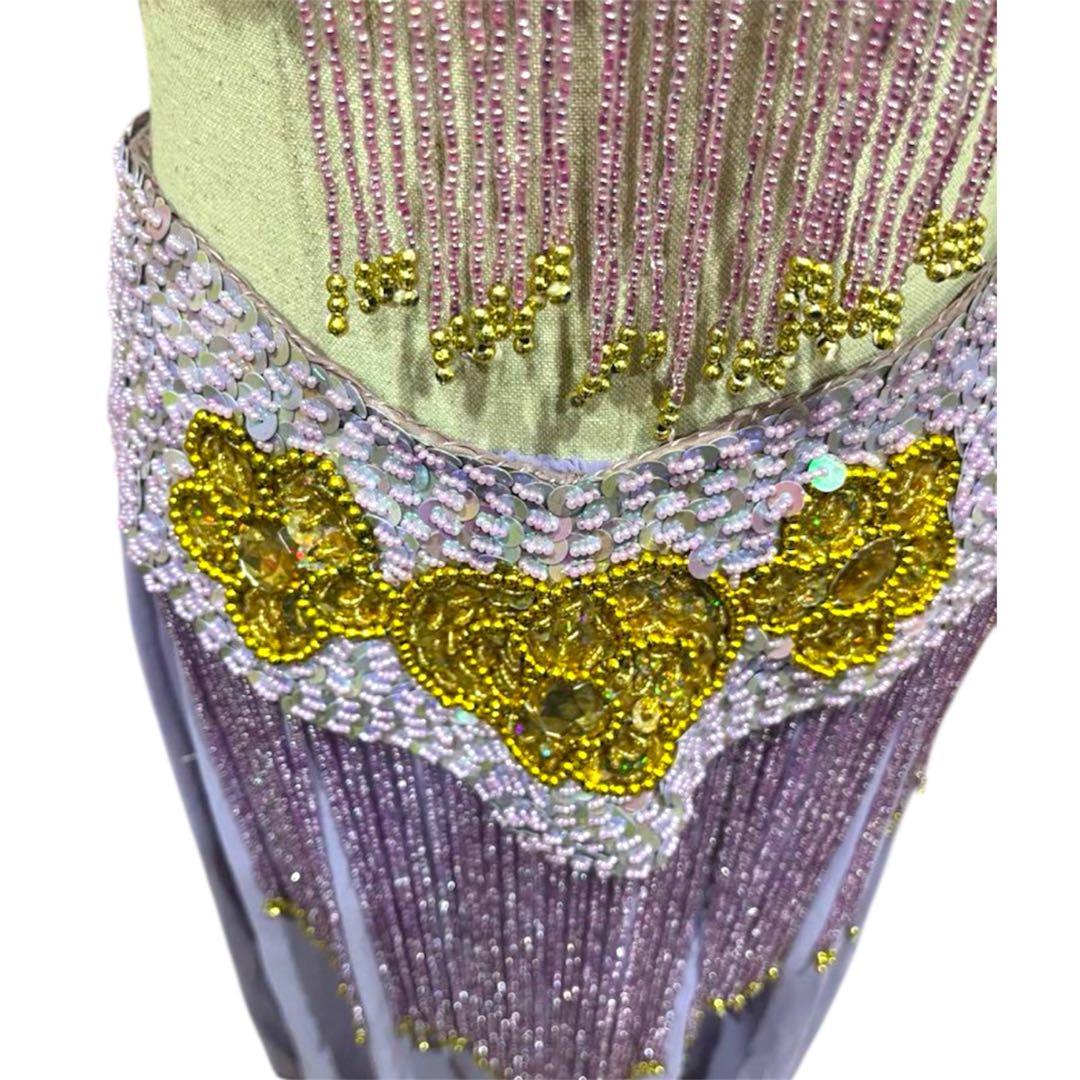 トルコ製　ベリーダンス 衣装 3点　ラベンダー スパンコール ハンドメイド　豪華