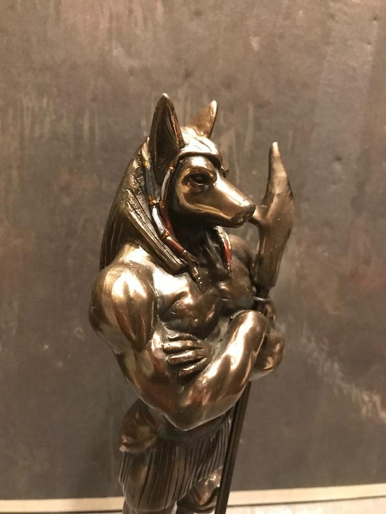 古代エジプト 28cm アヌビス神　 ブロンズ風　レジン立像　 置物