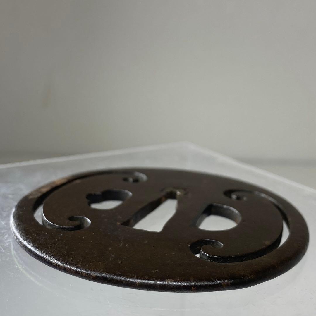 江戸時代　銖製　鍔　7.6×7.6㎝　100g トヒチ　東な7-0304☆2F