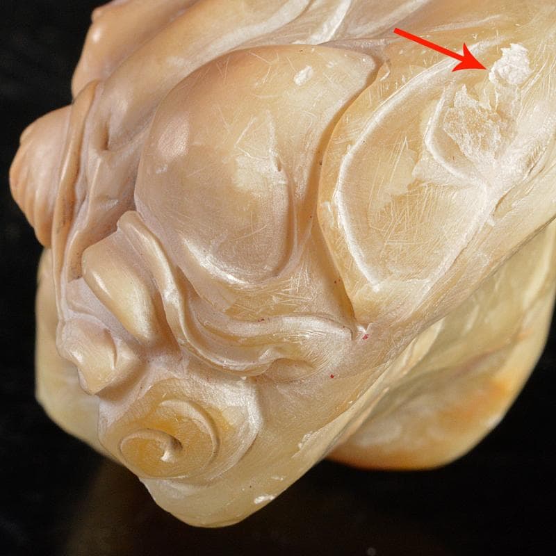 中国　玉石寿山石彫刻　唐子桃刻　置物　V　R5646