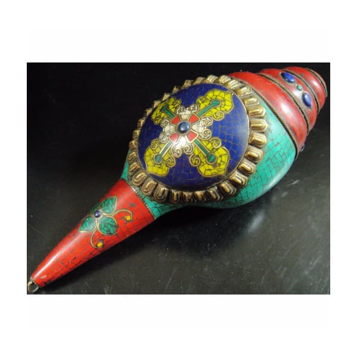 ◆チベット密教法具 法螺貝（シャンカ）羯磨（カツマ)-4