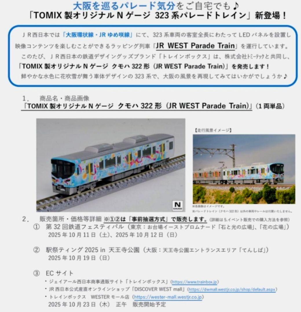 TOMIX　クモハ322形 (JR WEST Parade Train)×1両