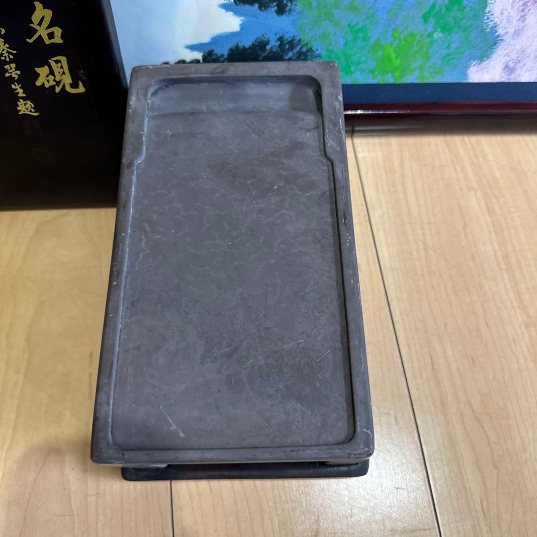 骨董品　端渓硯 古硯　紫檀台　蓋　3.3キロ