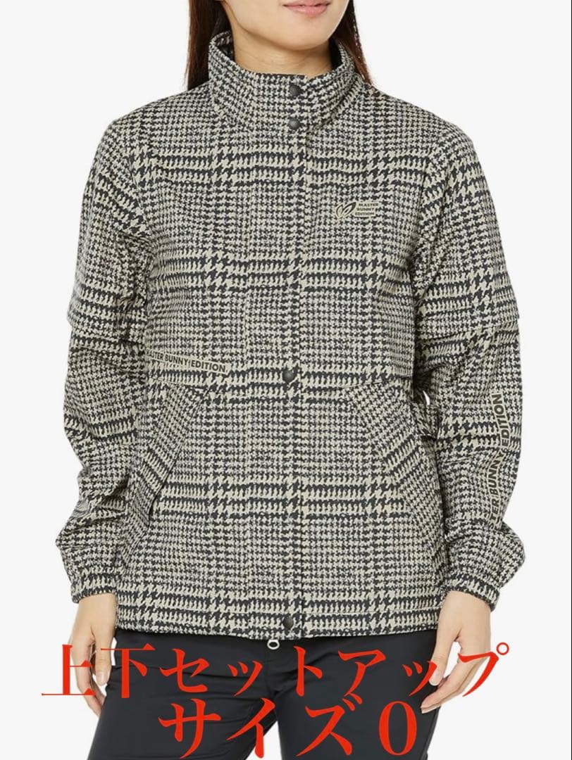 新品 パーリーゲイツ マスターバニー 千鳥格子柄 レインウェア セットアップ ０