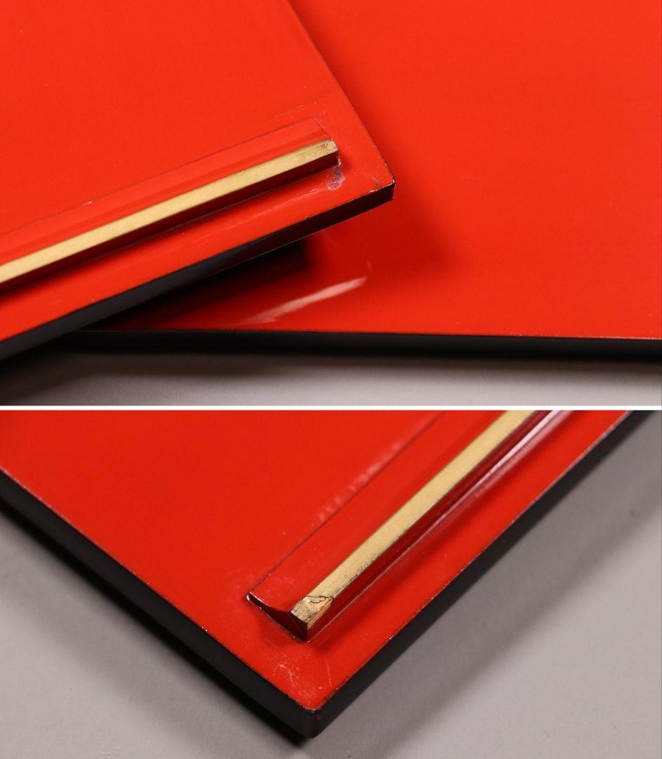 漆芸 木製漆器 丸に草花図 金蒔絵 二段重 重台 黒塗 朱塗 重箱【MA171】