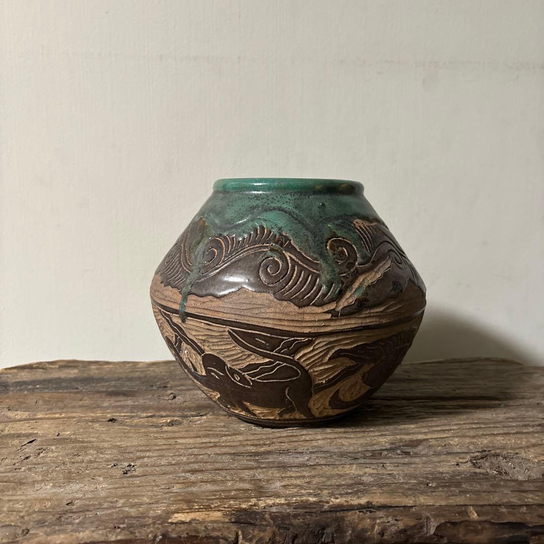 琉球古典焼　壺　古民芸.やちむん.壺屋焼.古道具.骨董品.アンティーク　検:李朝