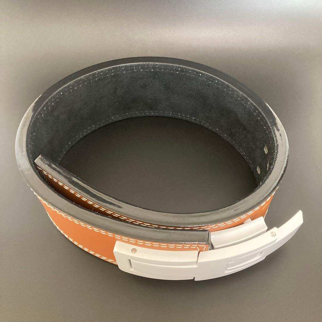 パワーベルト レバーアクション Mサイズ ワンタッチ可変式 本革 茶 バックル白