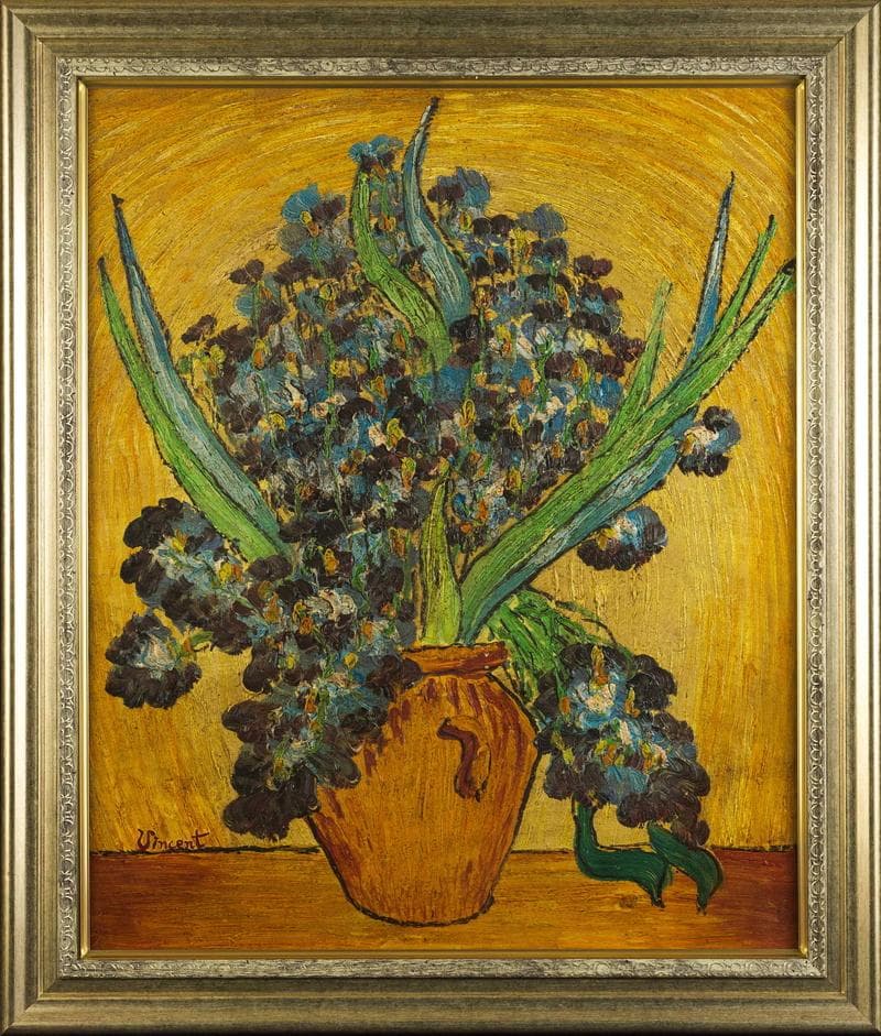 ヴァン・ゴッホ　油彩　肉筆『アイリス』表サイン　鑑定証　F12号　額装　b626