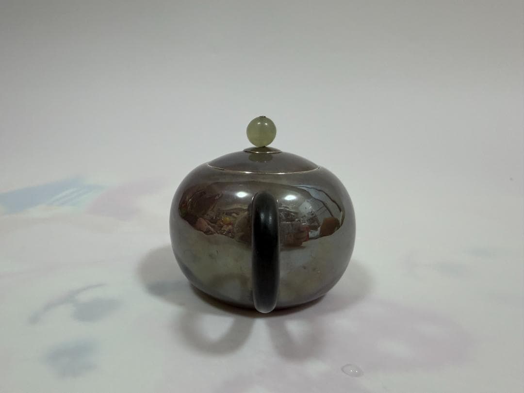 純銀製 丸形 玉石摘 急須 銀瓶 煎茶道具