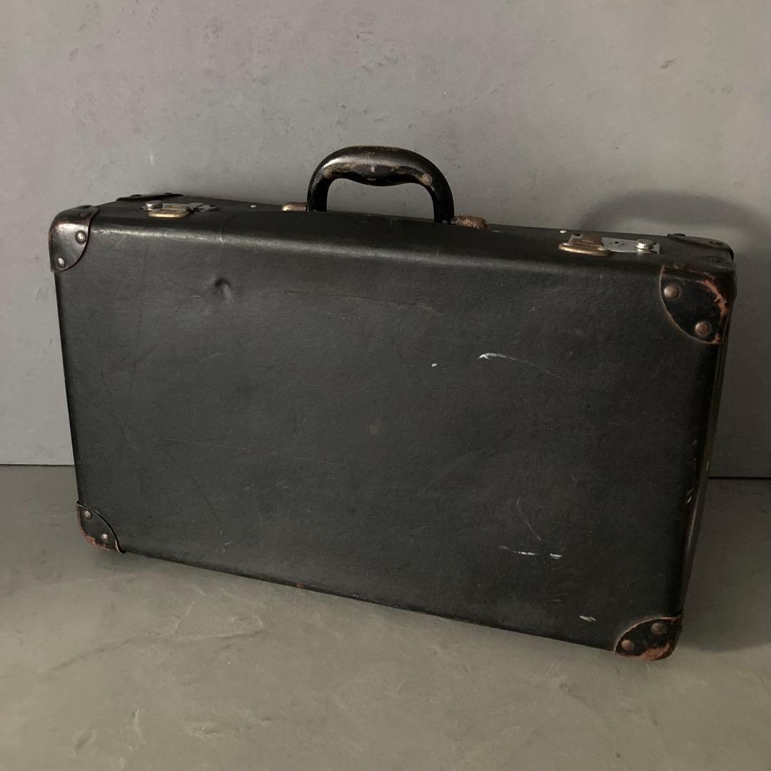 ヴィンテージ 鍵付き トランクケース トランクバッグ ブラック古道具⑤