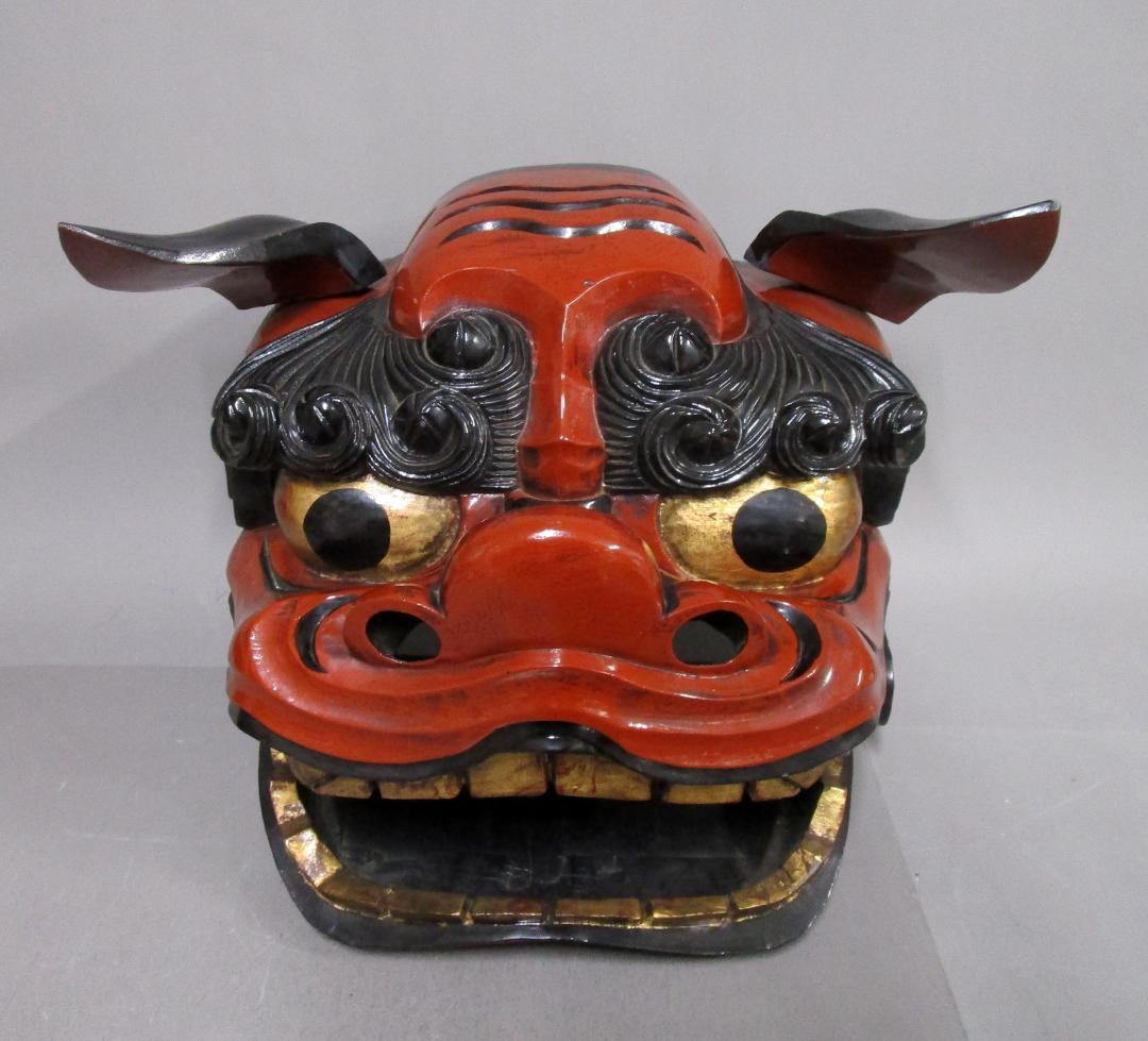 郷土工芸品［夫婦獅子頭］座布団付き