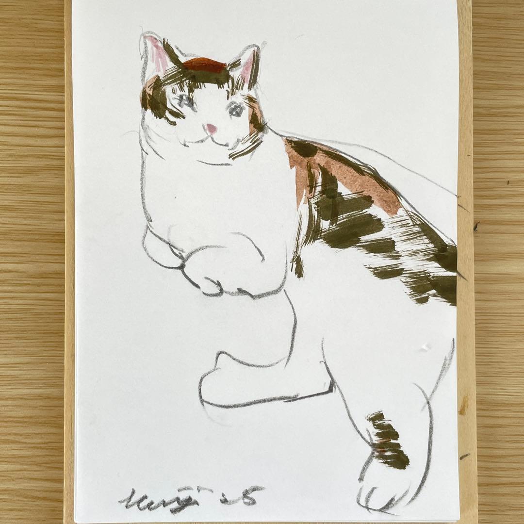 【鶴林】猫の油彩画 小型と猫 水彩画