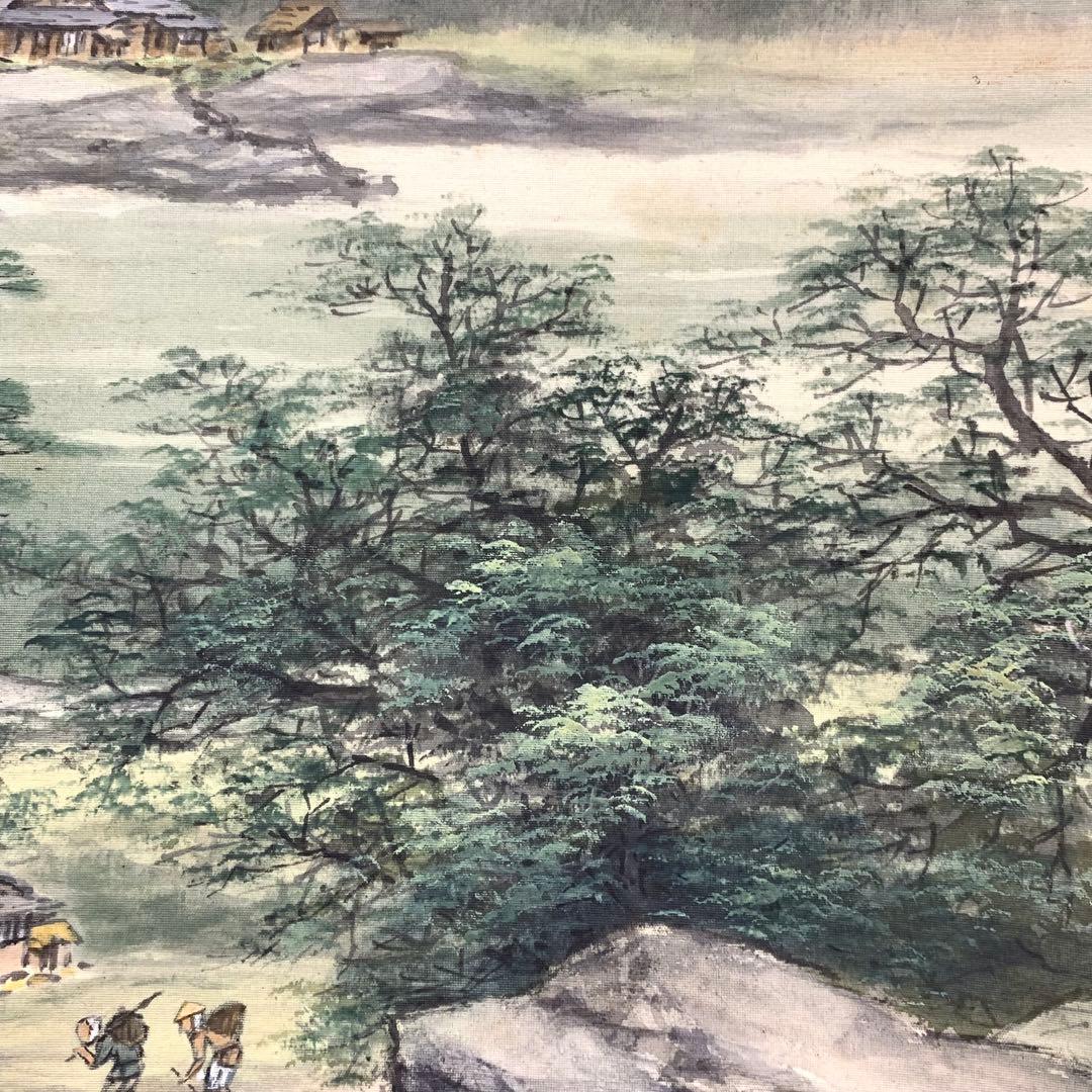 掛軸 百瀬徳三郎 淡彩山水 共箱 二重箱仕立て 横物 A-12