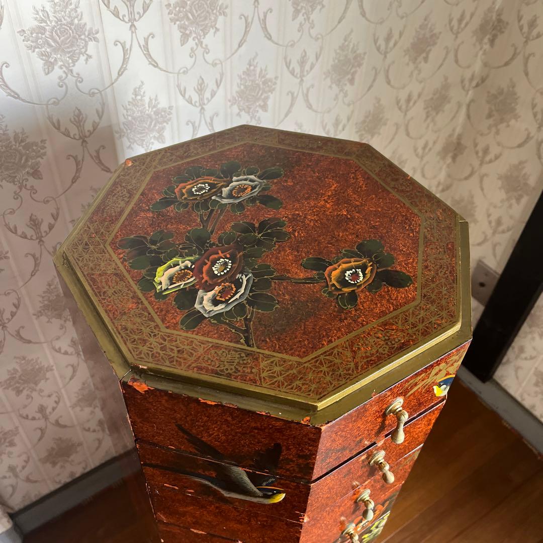 【アンティーク】中国家具 宝石棚 花鳥画 箪笥 チェスト 8杯 飾り棚 古家具