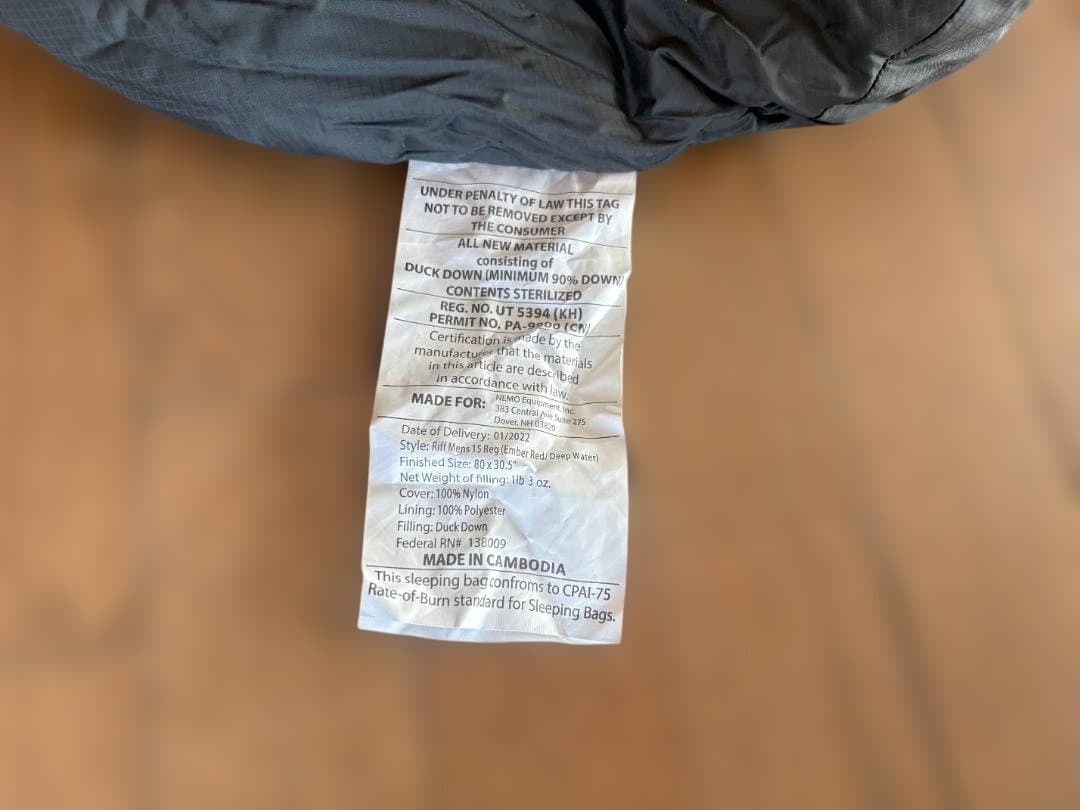 NEMO：Riff 15°F/-9°C （寝袋）