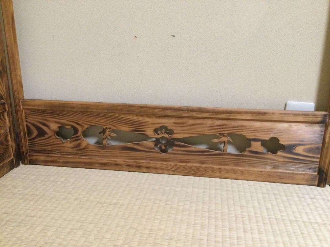 風炉先屏風 総焼杉材 透かし彫り 茶道具 間仕切り L233