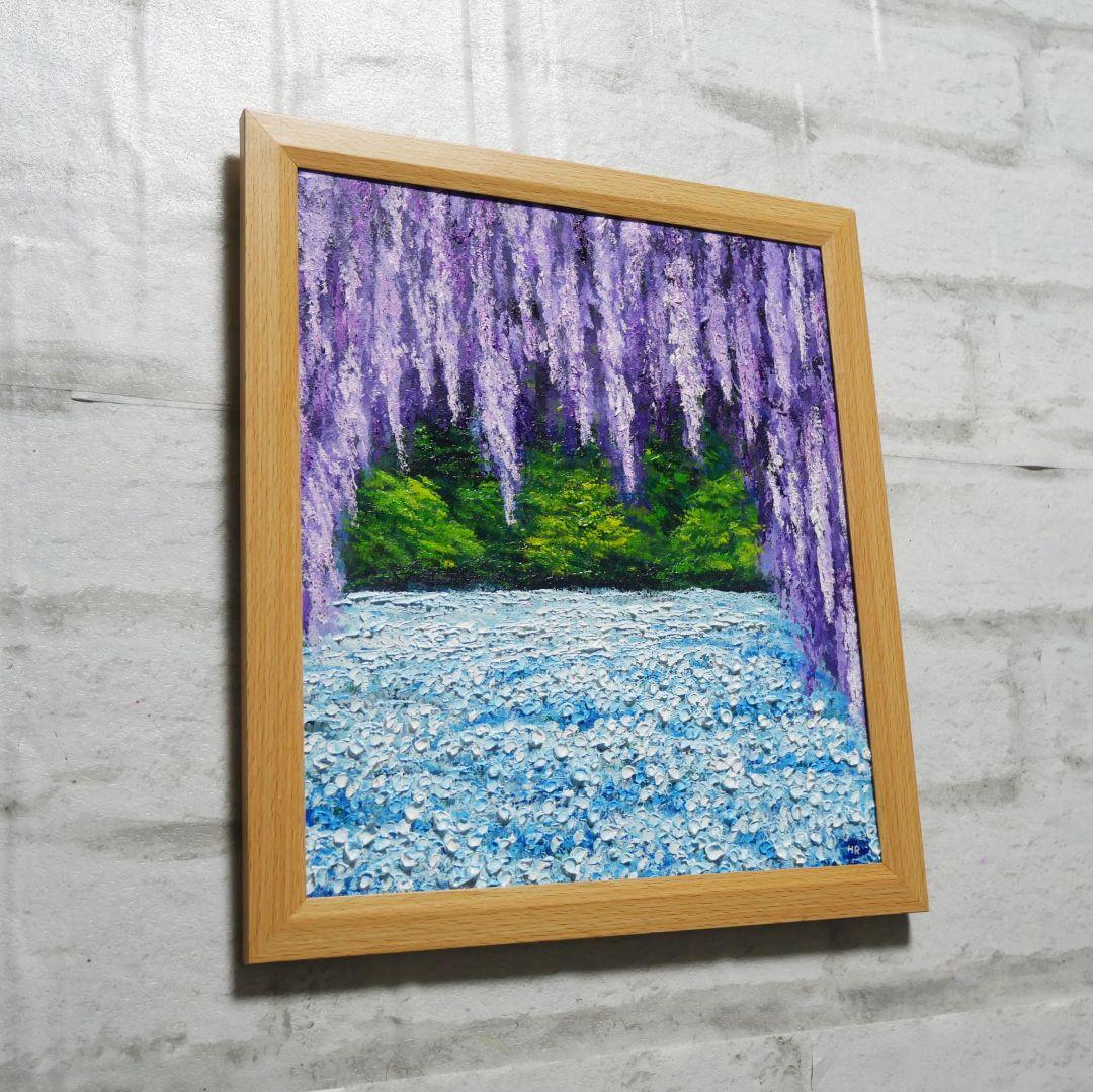 油絵 油彩 油彩画 絵 絵画【ネモフィラと藤の花】