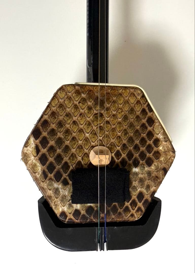 二胡 ヘビ皮 八角形ボディ ，弓、松脂、予備弦、ケース付き