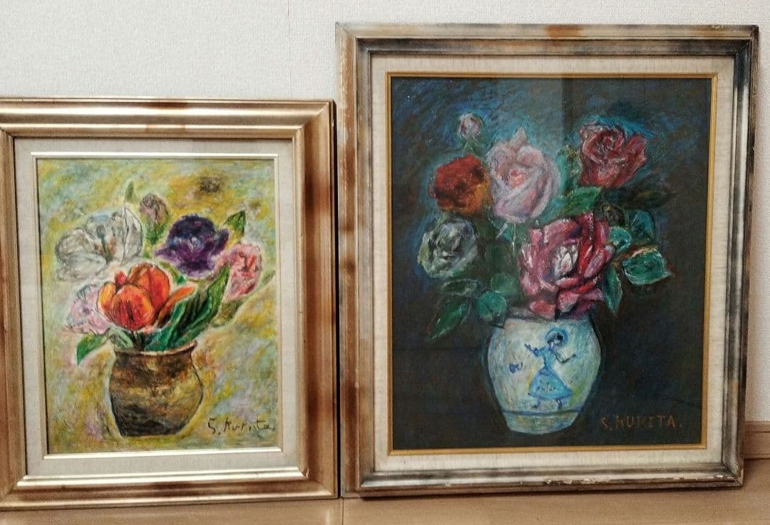 【注意アリ】油絵　花　S.Kurita