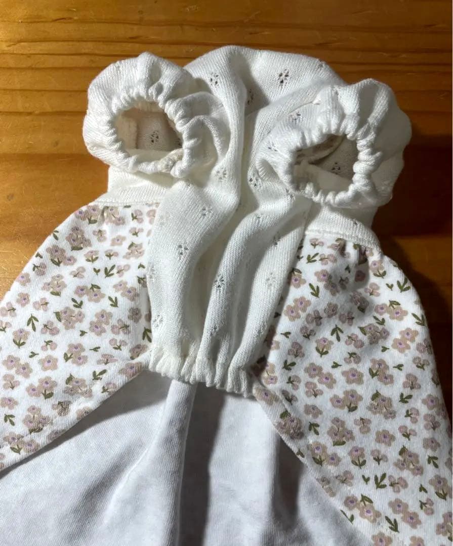 ハンドメイド犬服　ナチュラルカラーのパフスリーブワンピ★お袖変更可能