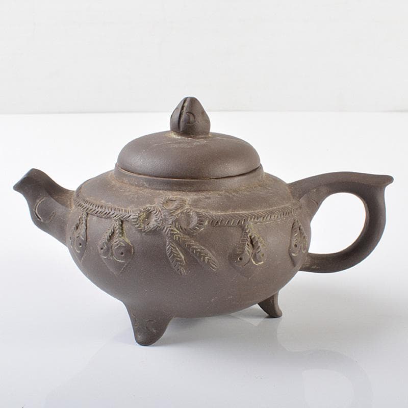 中国　紫砂　朱泥　縄文　急須　茶壷　在銘　C　R6263