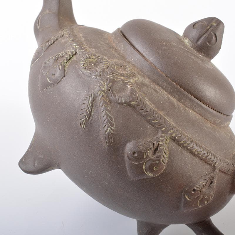 中国　紫砂　朱泥　縄文　急須　茶壷　在銘　C　R6263